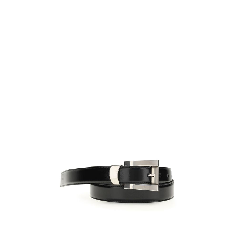Versace Smooth Leather Palladium Buckle Belt
