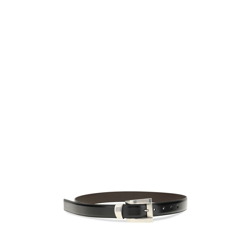 Versace Smooth Leather Palladium Buckle Belt
