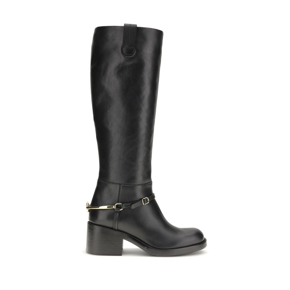 Chloé Black Calf Leather Dakota Lace-Up Boots
