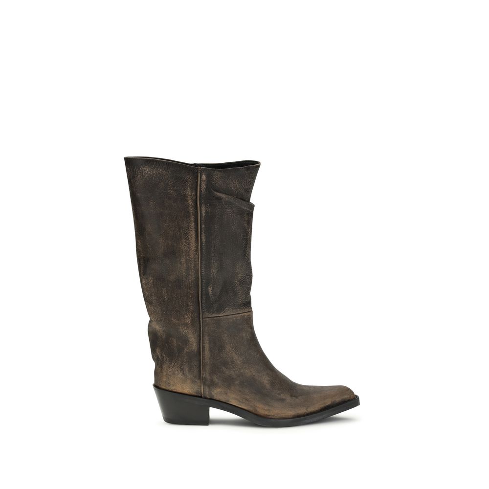 Khaite Clive Vegetable-Tanned Calfskin Western Boots