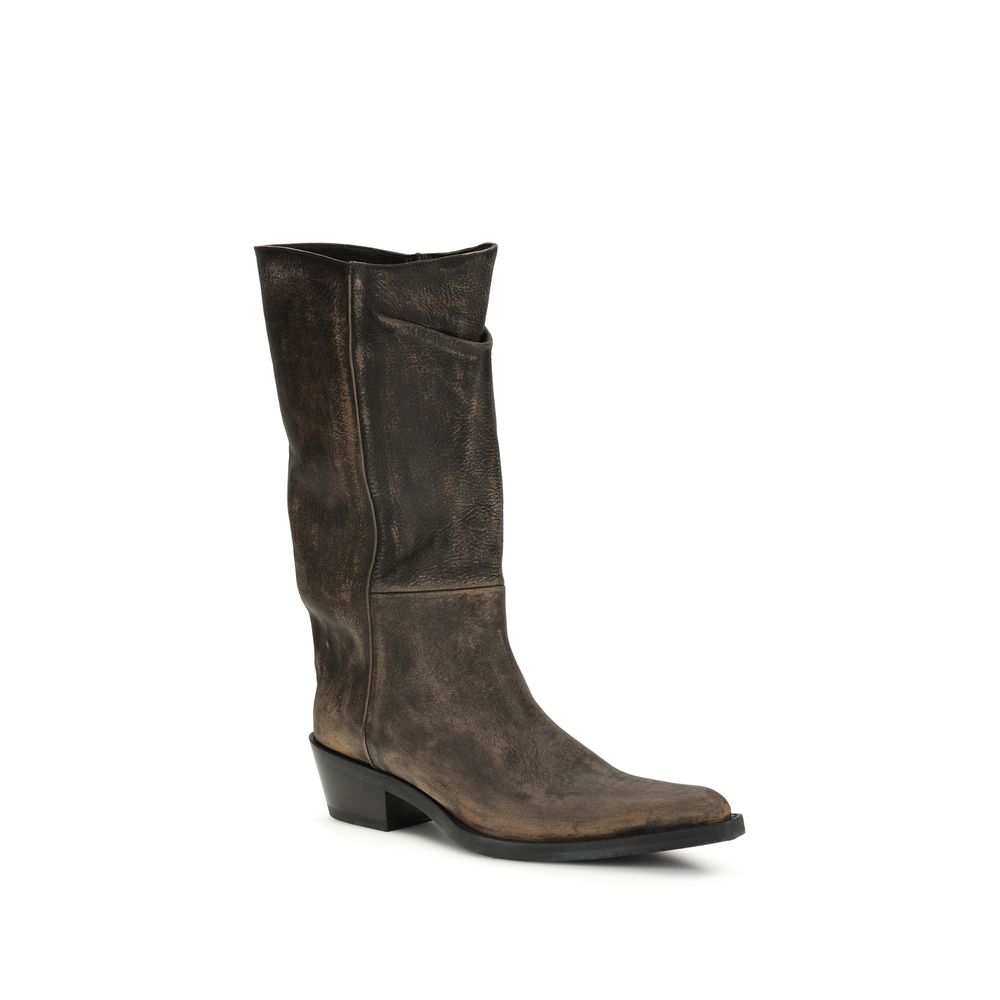 Khaite Clive Vegetable-Tanned Calfskin Western Boots