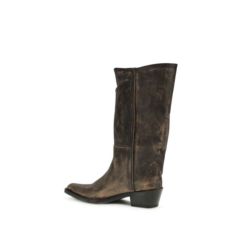 Khaite Clive Vegetable-Tanned Calfskin Western Boots