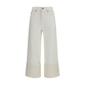 Tory Burch T Monogram Contrast Cuff Straight-Leg Jeans — White