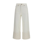 Tory Burch T Monogram Contrast Cuff Straight-Leg Jeans — White