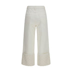 Tory Burch T Monogram Contrast Cuff Straight-Leg Jeans — White