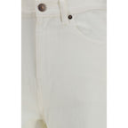 Tory Burch T Monogram Contrast Cuff Straight-Leg Jeans — White
