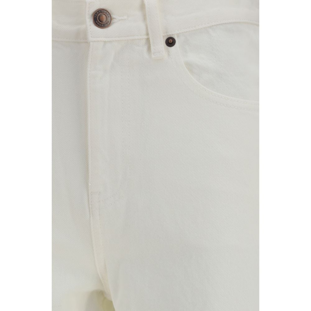 Tory Burch T Monogram Contrast Cuff Straight-Leg Jeans — White