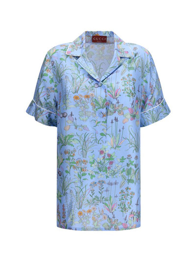 Gucci Floral Print Silk Twill Shirt