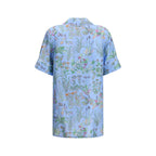 Gucci Floral Print Silk Twill Shirt — Light Blue