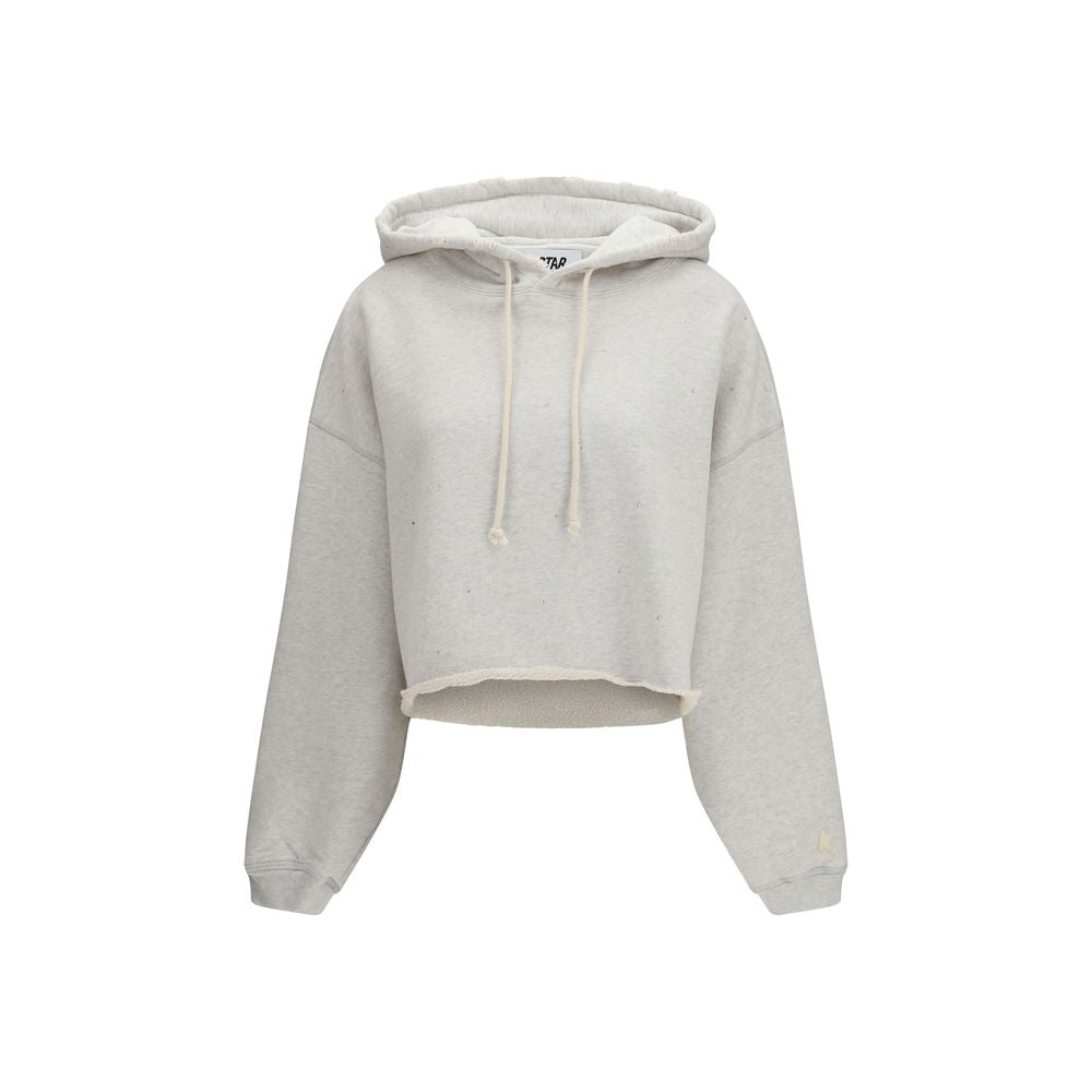 Golden Goose Star Cropped Cotton Hoodie — Grey