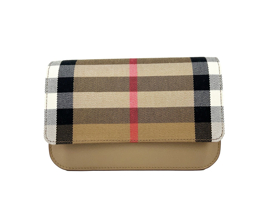 Burberry Madison House Check Crossbody Bag in Chestnut Beige