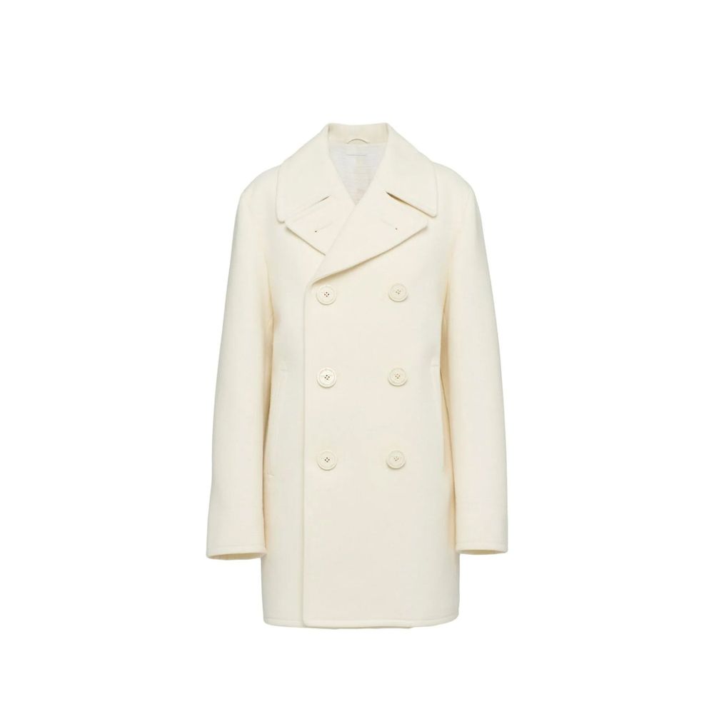 Prada Peak-Lapel Wool Coat — White