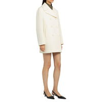 Prada Peak-Lapel Wool Coat — White