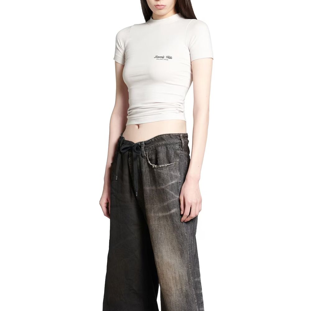 Balenciaga White Embroidered Logo Cotton T-Shirt