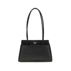 Prada Calf Leather Shoulder Bag with Enameled Triangle Logo