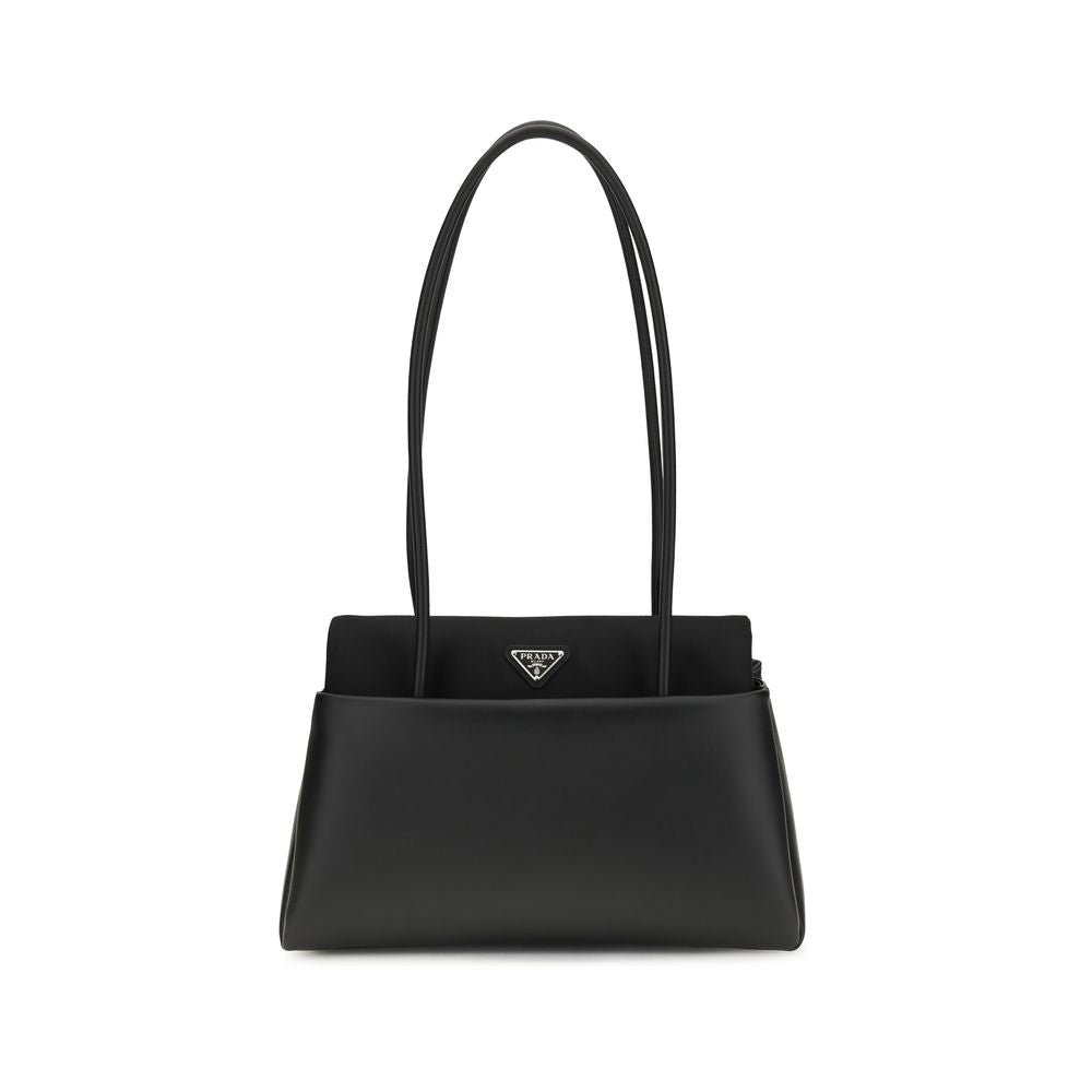 Prada Calf Leather Shoulder Bag with Enameled Triangle Logo