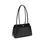 Prada Calf Leather Shoulder Bag with Enameled Triangle Logo