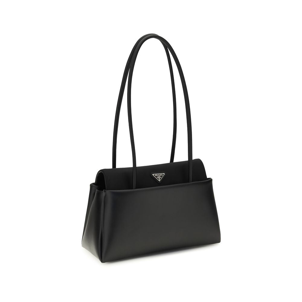Prada Calf Leather Shoulder Bag with Enameled Triangle Logo