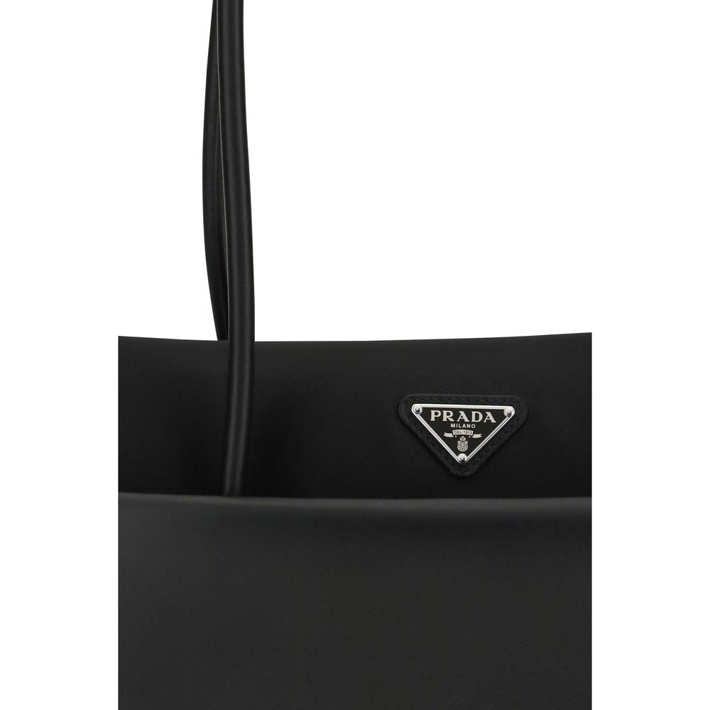 Prada Calf Leather Shoulder Bag with Enameled Triangle Logo