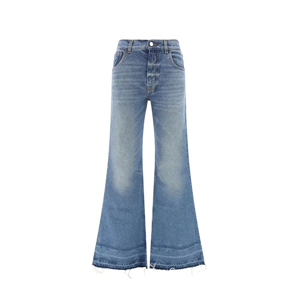 Chloé Blue Cotton Fringe-Hem Flared Jeans