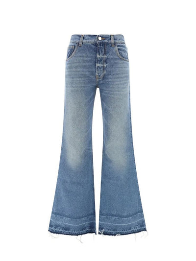 Chloé Blue Cotton Fringe-Hem Flared Jeans