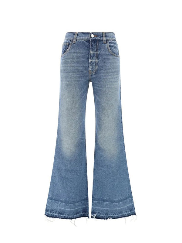 Chloé Blue Cotton Fringe-Hem Flared Jeans