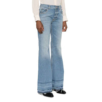 Chloé Blue Cotton Fringe-Hem Flared Jeans