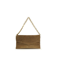 Gucci GG Embossed Camel Suede Shoulder Bag