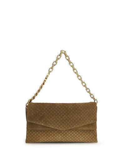 Gucci GG Embossed Camel Suede Shoulder Bag