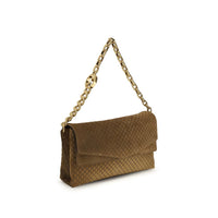Gucci GG Embossed Camel Suede Shoulder Bag