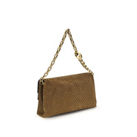 Gucci GG Embossed Camel Suede Shoulder Bag