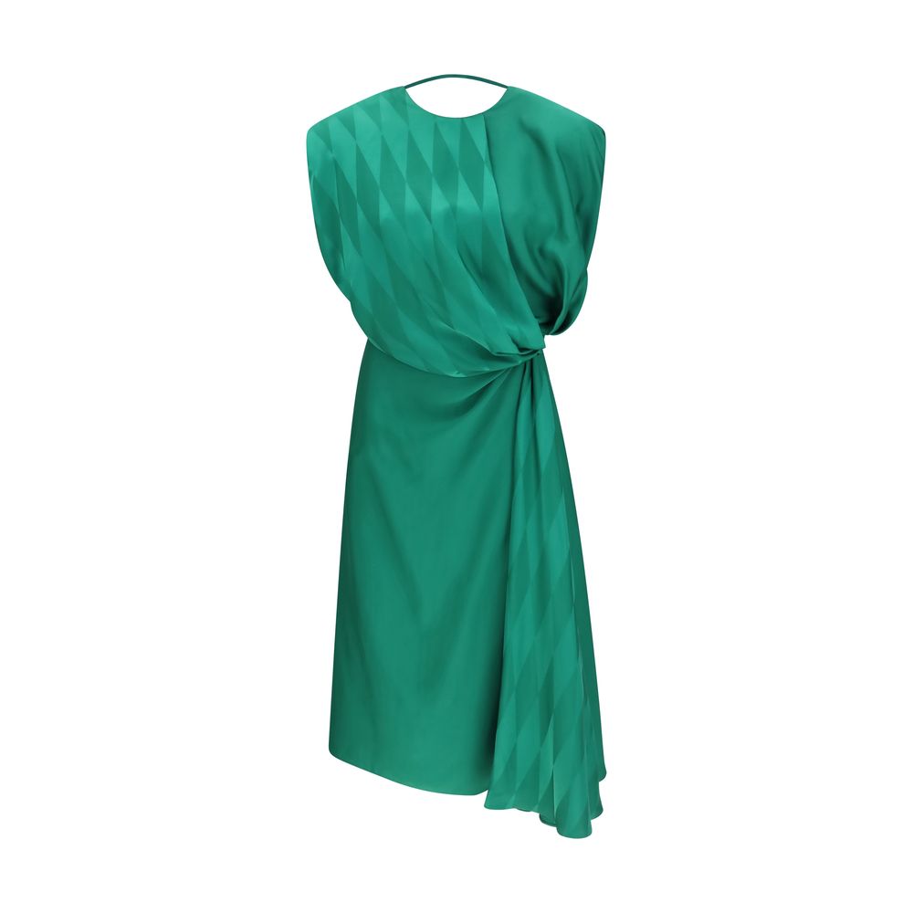 Versace Diamond-Pattern Silk Midi Dress — Bicolor