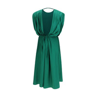 Versace Diamond-Pattern Silk Midi Dress — Bicolor