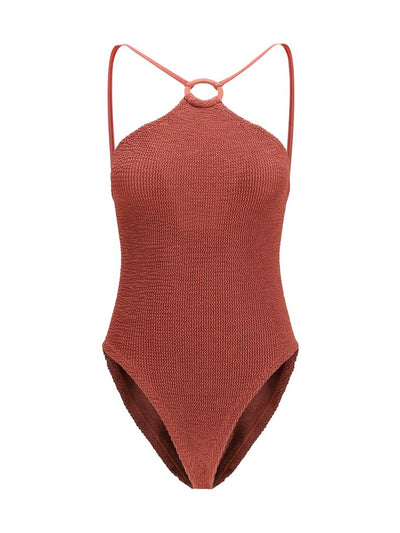Hunza G Jasmine Halterneck Swimsuit — Metallic Rose