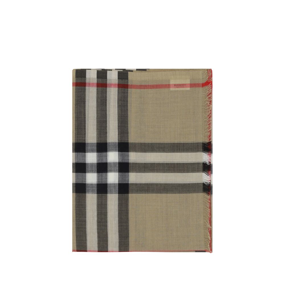 Burberry Archive Check Silk-Wool Scarf — Beige