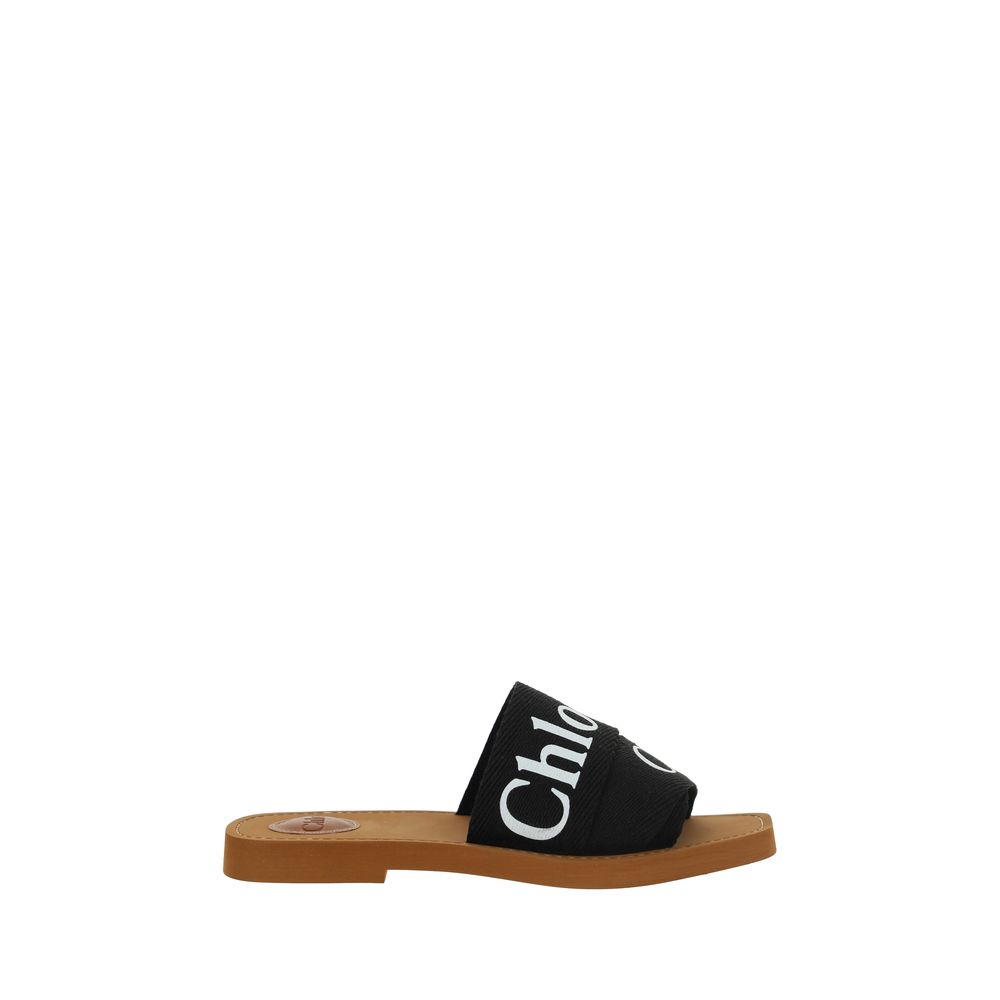 Chloé Black Cotton Woody Flat Sandals