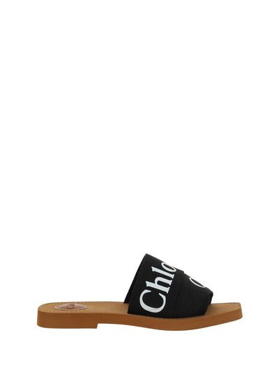 Chloé Black Cotton Woody Flat Sandals