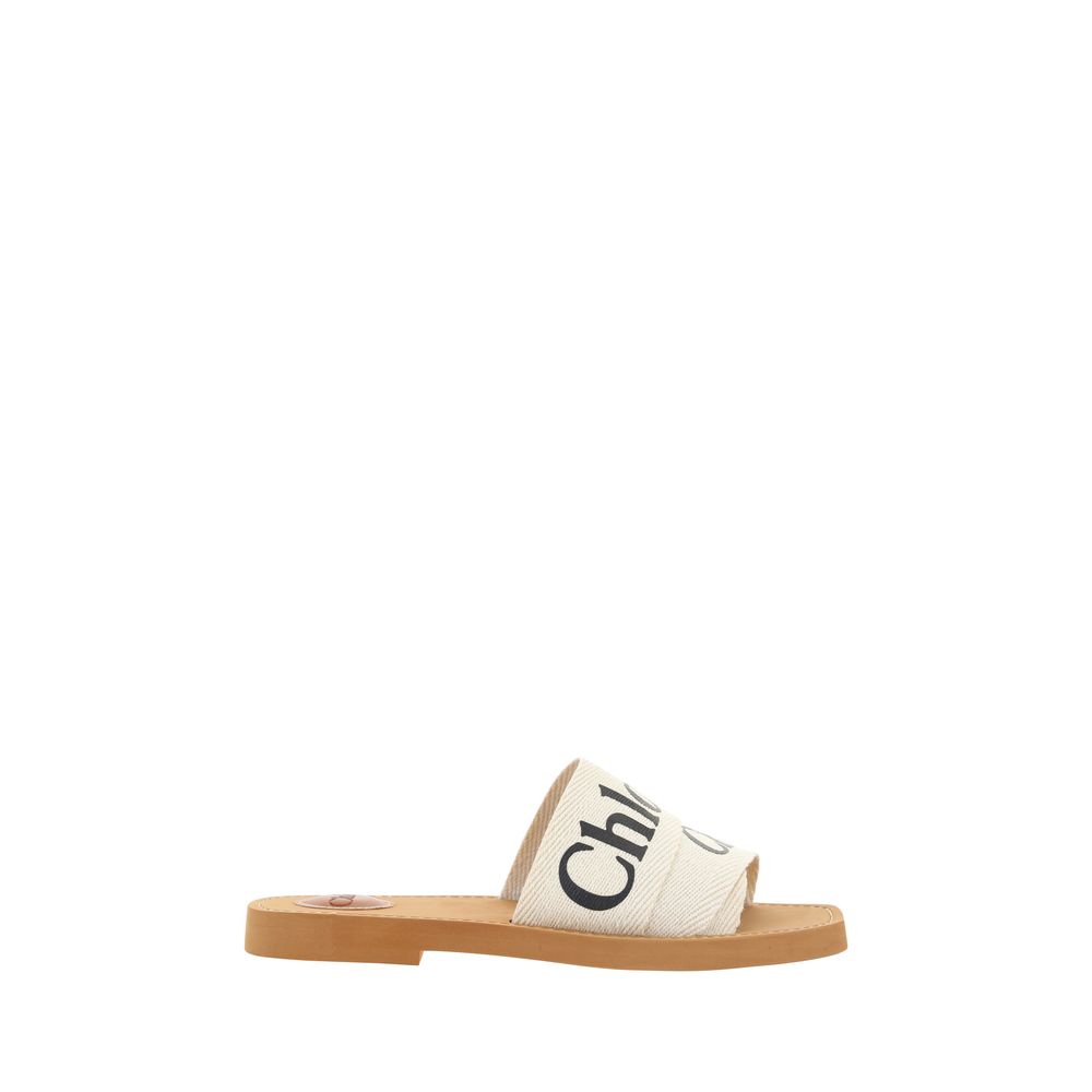 Chloé White Cotton Woody Flat Sandals