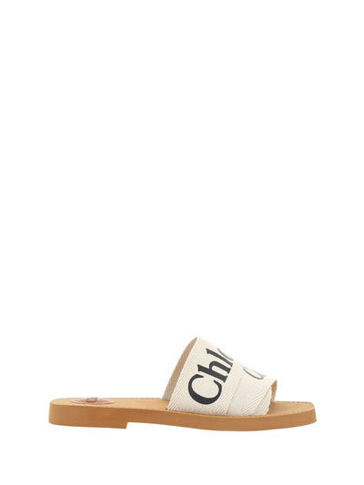 Chloé White Cotton Woody Flat Sandals