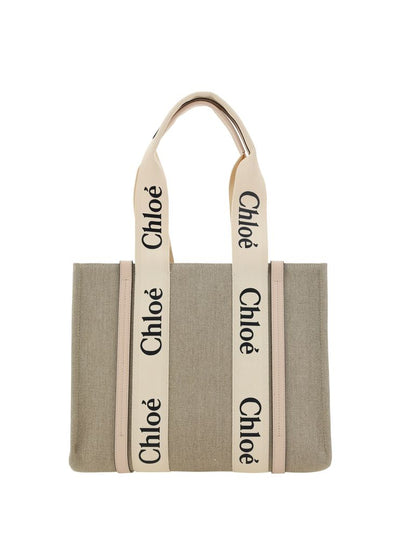 Chloé Beige Linen Woody Shoulder Bag