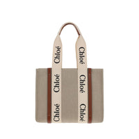 Chloé Beige Linen Woody Shoulder Bag
