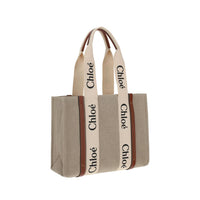 Chloé Beige Linen Woody Shoulder Bag