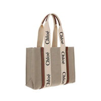 Chloé Beige Linen Woody Shoulder Bag