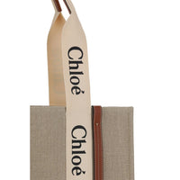 Chloé Beige Linen Woody Shoulder Bag