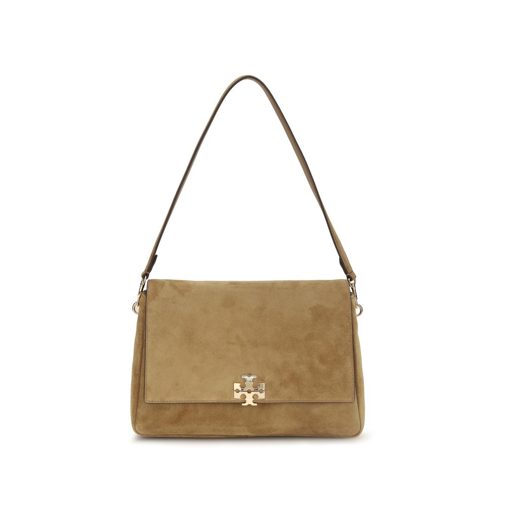 Tory Burch Charlie Suede Shoulder Bag — Beige