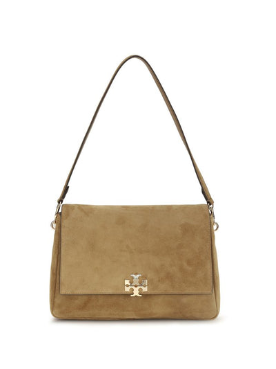 Tory Burch Charlie Suede Shoulder Bag — Beige