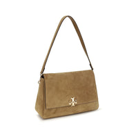 Tory Burch Charlie Suede Shoulder Bag — Beige