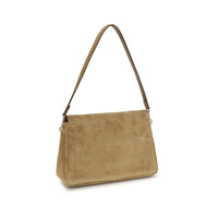 Tory Burch Charlie Suede Shoulder Bag — Beige