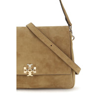 Tory Burch Charlie Suede Shoulder Bag — Beige
