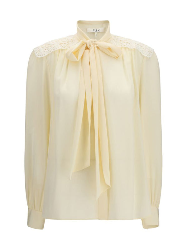 Chloé Beige Polyester Bow Blouse